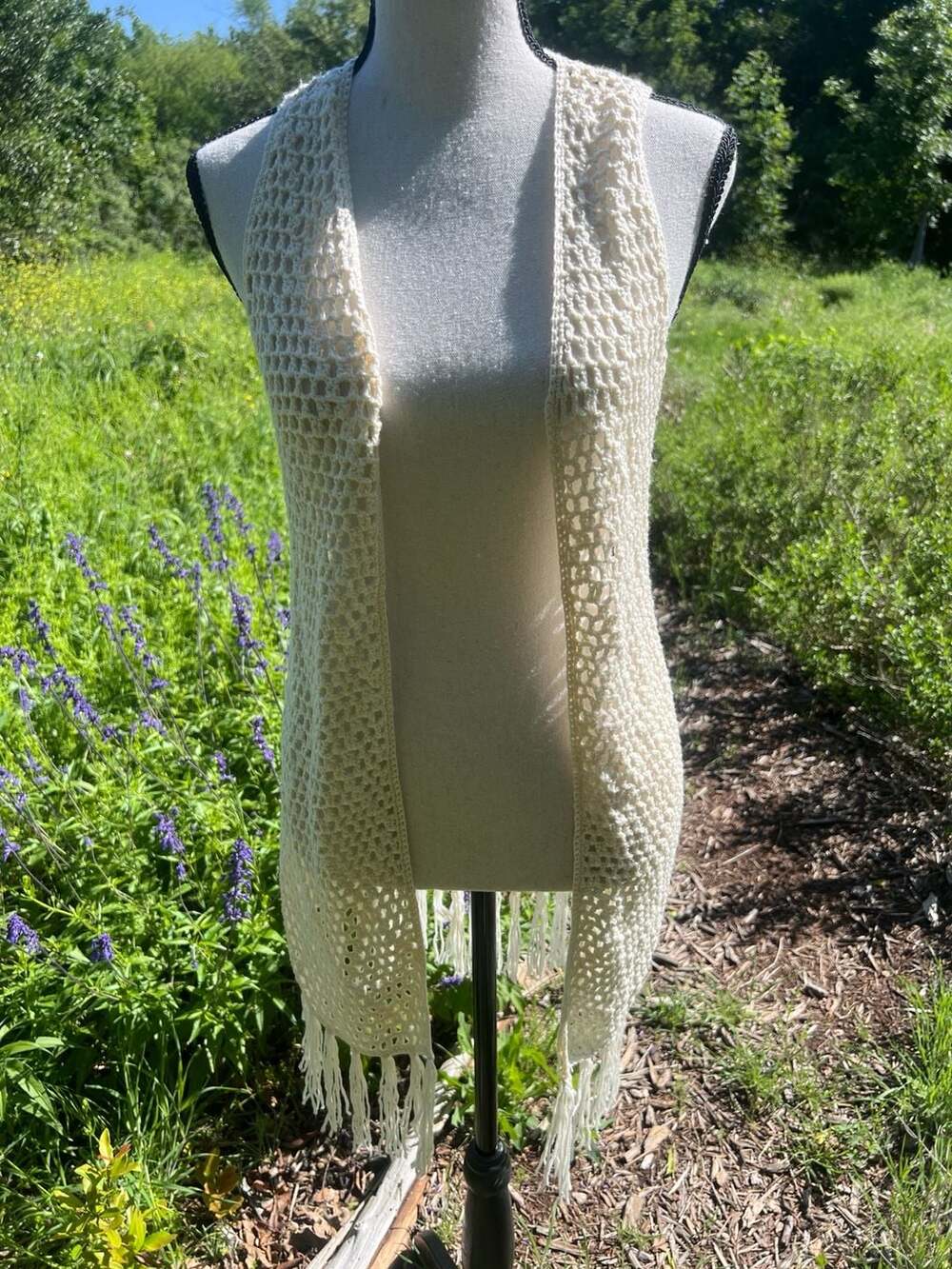 Free Press Cream Crochet Mandala Fringe Vest One Size